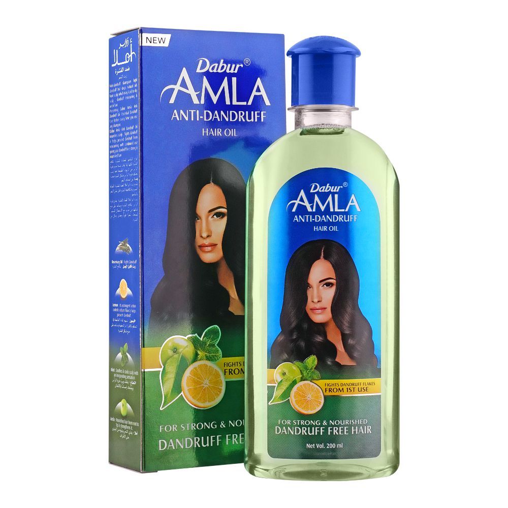 Dabur Amla Anti-Dandruff Hair Oil, For Strong & Nourished Dandruff Free Hair, 200ml - Front View