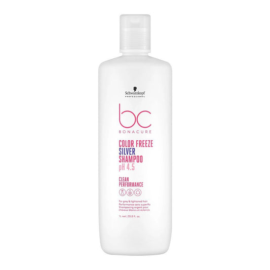 Schwarzkopf BC Bonacure Color Freeze Silver PH 4.5 Clean Performance Shampoo, For Grey & Lightened Hair, 1 Liter - Front View