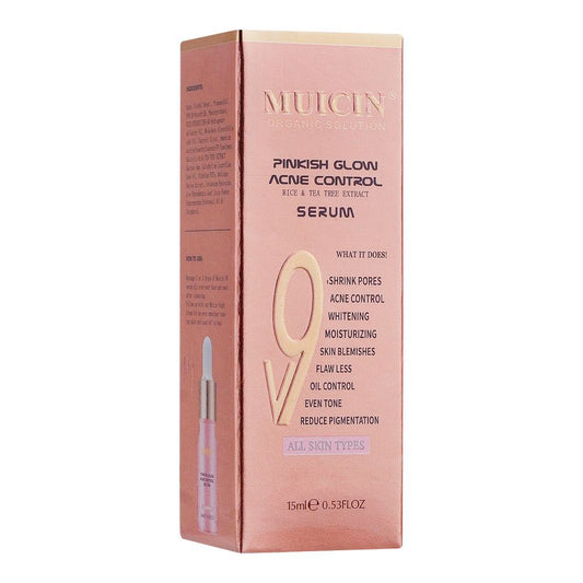 Muicin V9 Pinkish Glow Acne Control Rice + Tea Tree Serum, All Skin Types, 15ml - Front View