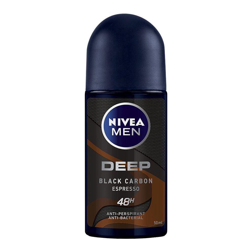 Nivea Men 48 Hours Deep Black Carbon Espresso Anti-Perspirant Roll On, 50ml - Front View