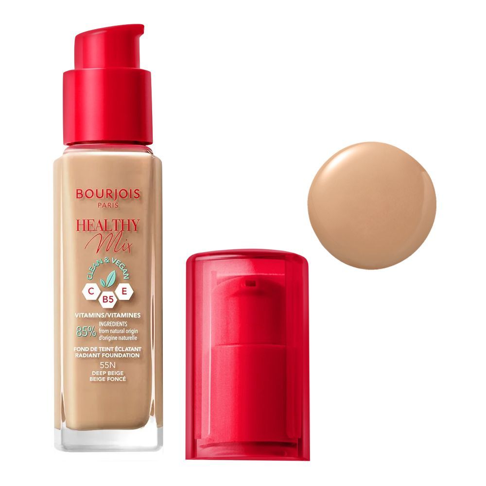 Bourjois Healthy Mix Clean & Vegan Foundation, 55N, Deep Beige, 30ml - Front View