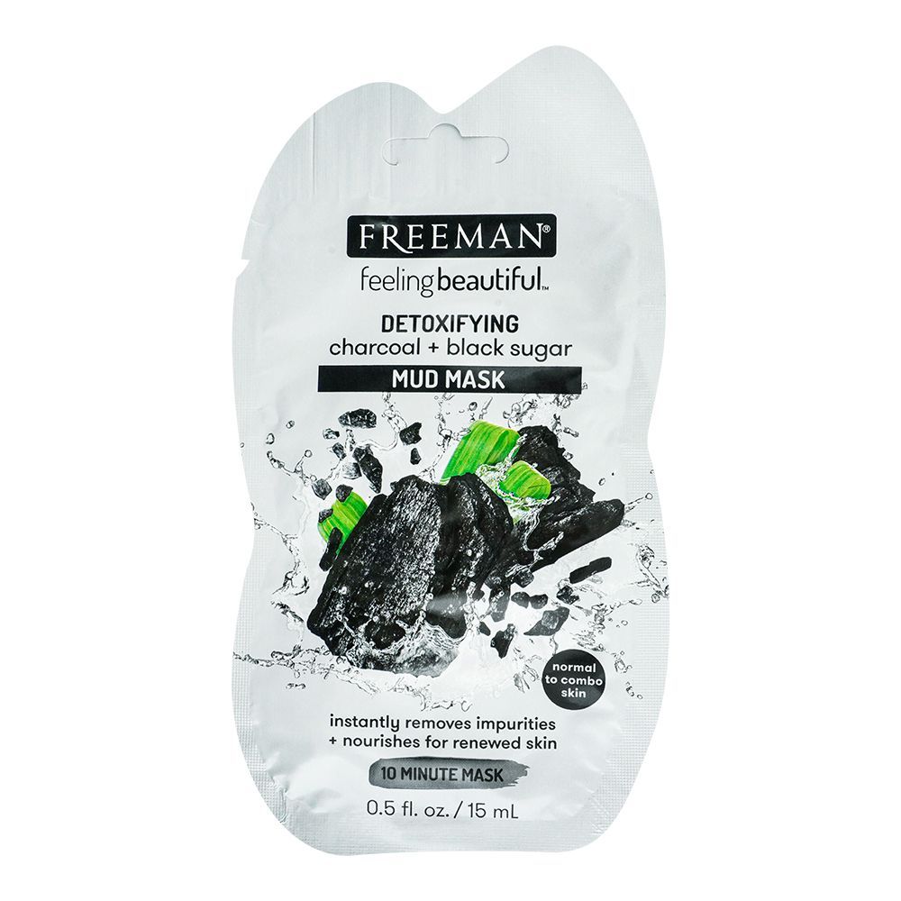 Freeman Feeling Beautiful Detoxifying Charcoal + Black Sugar Mud Face Mask, Normal To Combo Skin, 15ml - Front View