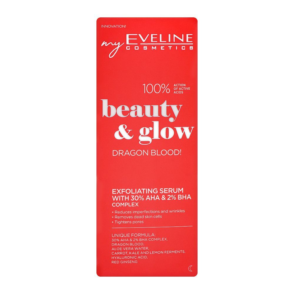 Eveline Beauty & Glow Dragon Blood! Exfoliating Serum With 30% AHA & 2% BHA Complex, 18ml - Front View