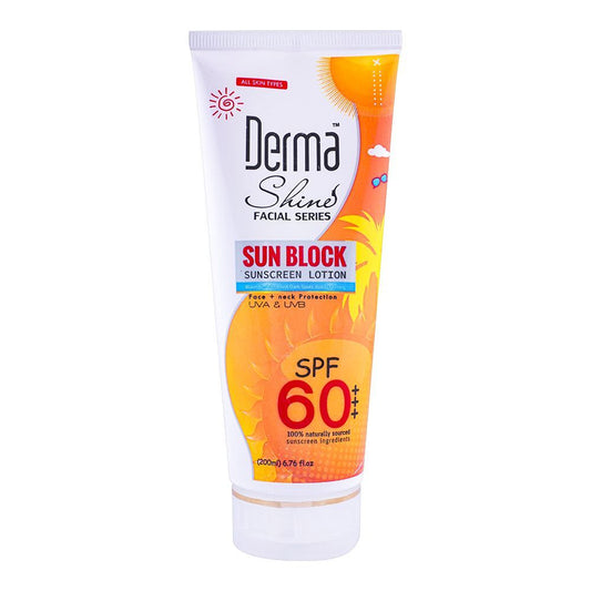 Derma Shine Sun Block SPF60 Sunscreen Lotion, 200ml -  Front View