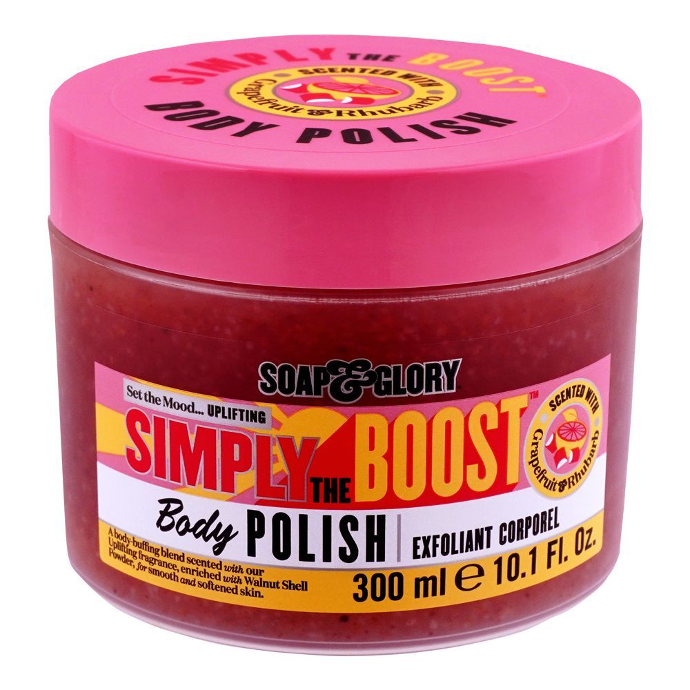 Soap & Glory Simply The Boost Body Polish, With Grape Fruit & Rhubarb, 300ml -  Front View