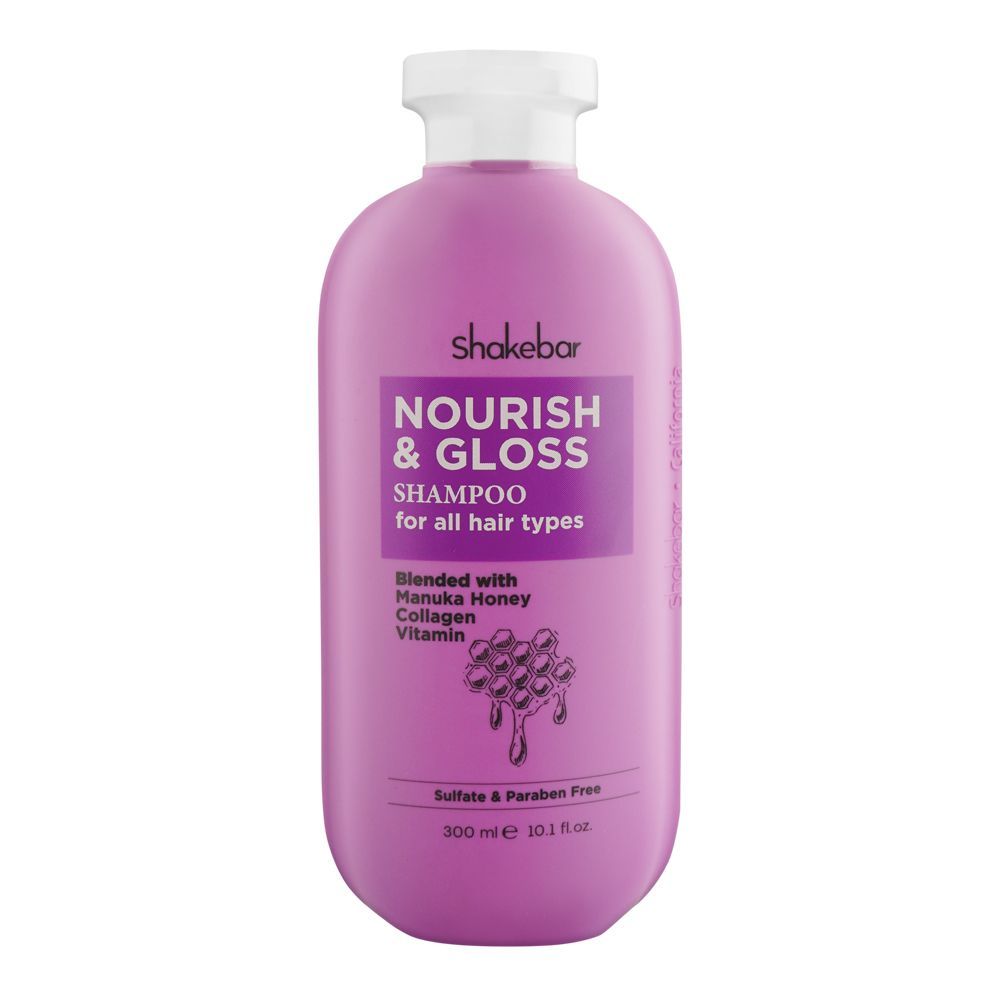 Shakebar Nourish & Gloss Sulfate & Paraben Free Shampoo, All Hair Types, 300ml - Front View