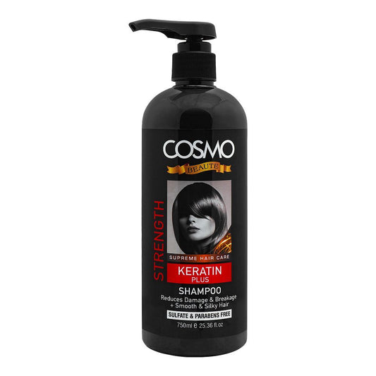 Cosmo Beaute Strength Keratin Plus Shampoo, Reduces Damage & Breakage, 750ml - Front View
