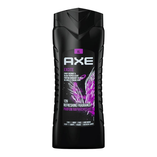 Axe Excite Crisp Coconut & Black Pepper Scent 3-In-1 Body, Face & Hair Wash, 400ml - Front View
