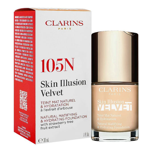 Clarins Paris Skin Illusion Velvet Natural Mattifying & Hydrating Foundation, 105N - Front View