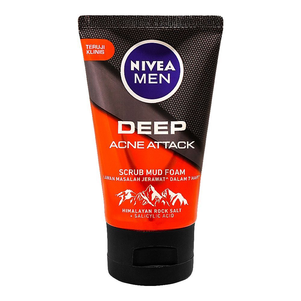 Nivea Men Deep Acne Attack Scrub Mud Foam, 100ml - Front View