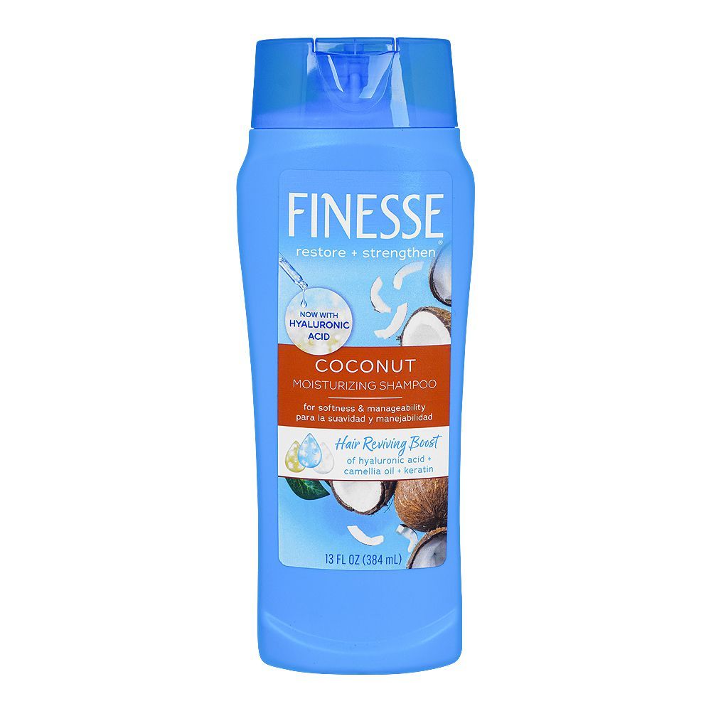 Finesse Coconut Moisturizing Shampoo, For Dry/Damaged/Stubborn Hair, 384ml - Front View
