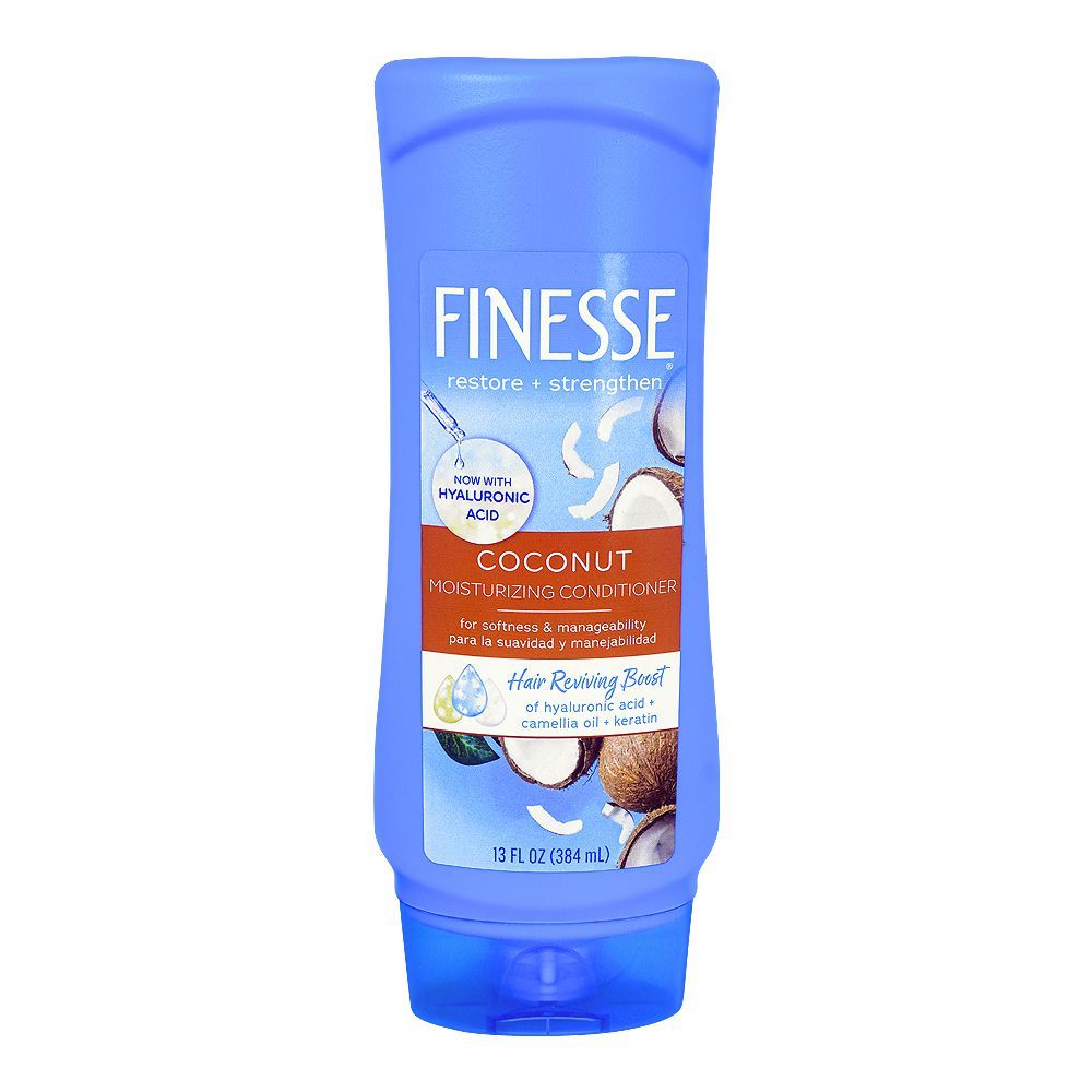 Finesse Coconut Moisturizing Conditioner, For Dry/Damaged/Stubborn Hair, 384ml - Front View