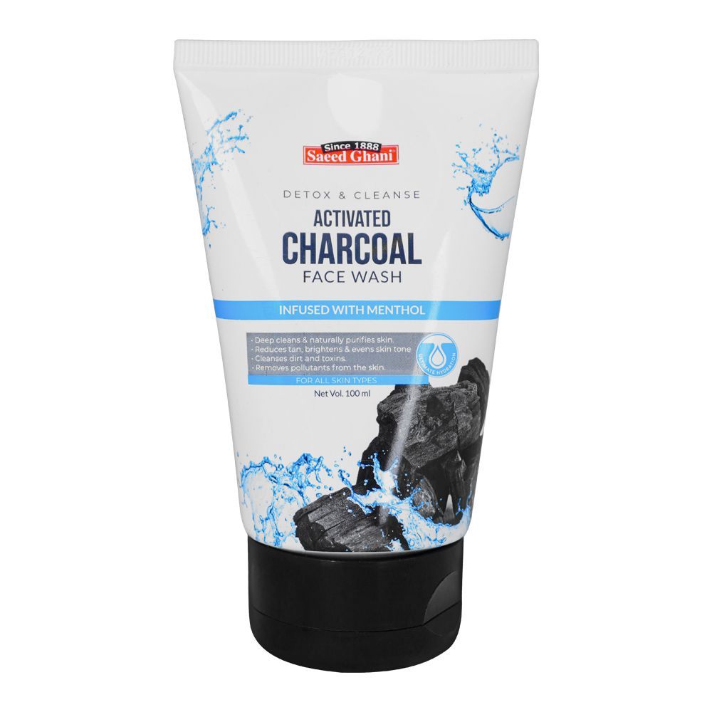 Saeed Ghani Detox & Cleanse Activated Charcoal Face Wash, For All Skin Types, 100ml - Front View