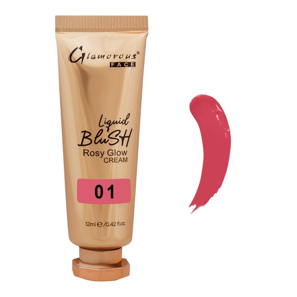 Glamorous Face Liquid Blush Rosy Glow Cream, 01 GF8058, 12ml - Front View