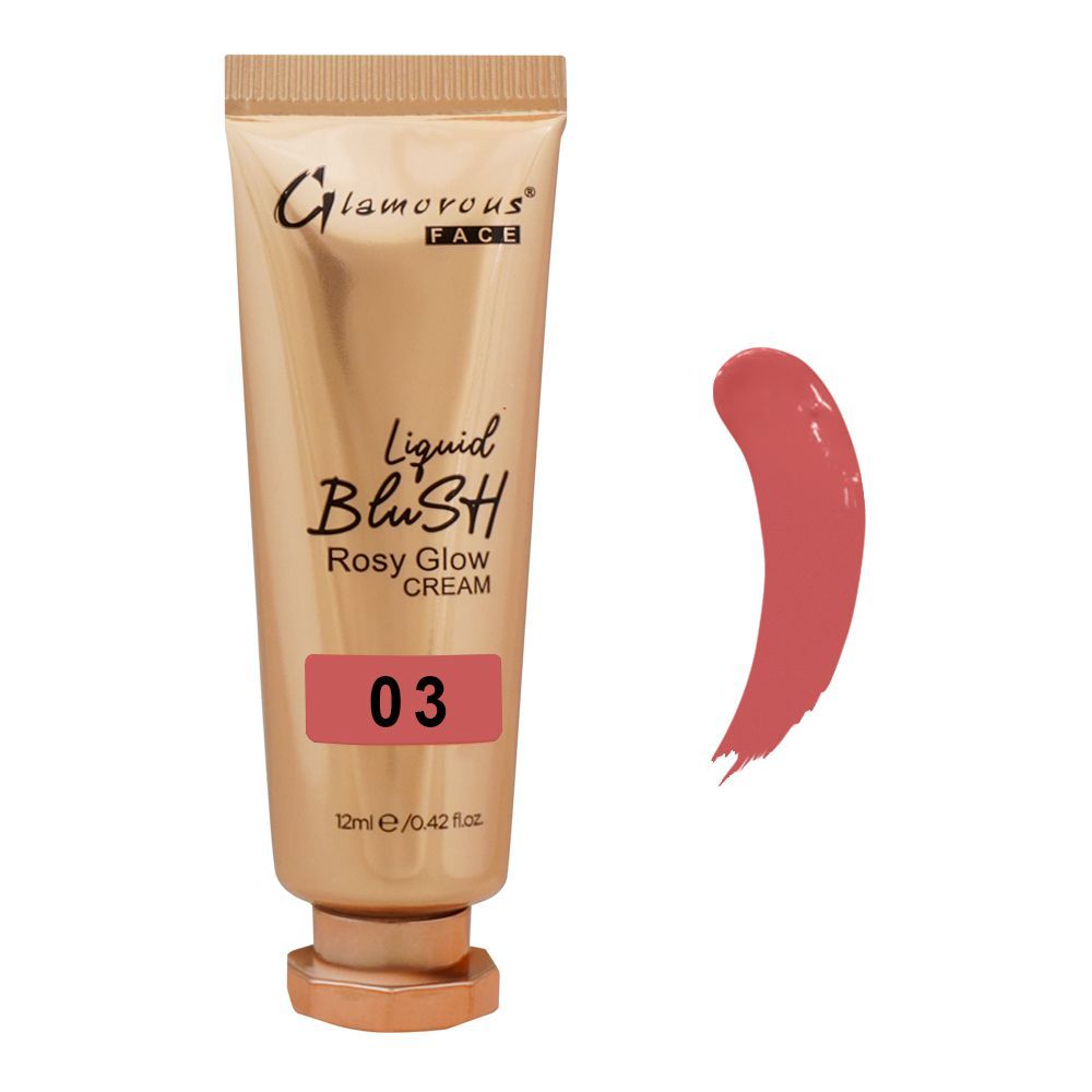 Glamorous Face Liquid Blush Rosy Glow Cream, 03 GF8058, 12ml - Front View