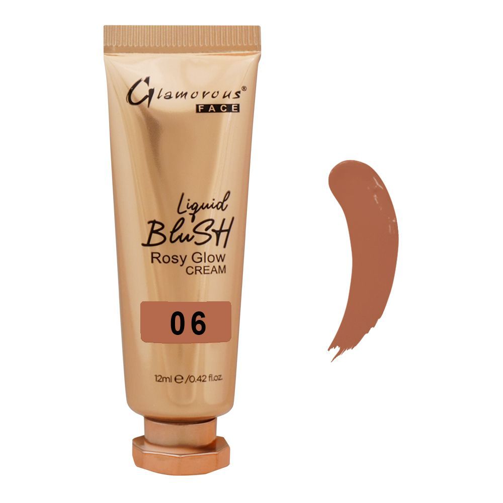 Glamorous Face Liquid Blush Rosy Glow Cream, 06 GF8058, 12ml - Front View