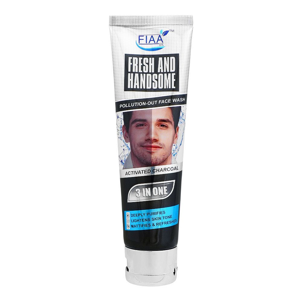 FIAA Fresh & Handsome 3-In-One Activated Charcoal Pollution Out Face Wash, 100ml - Front View