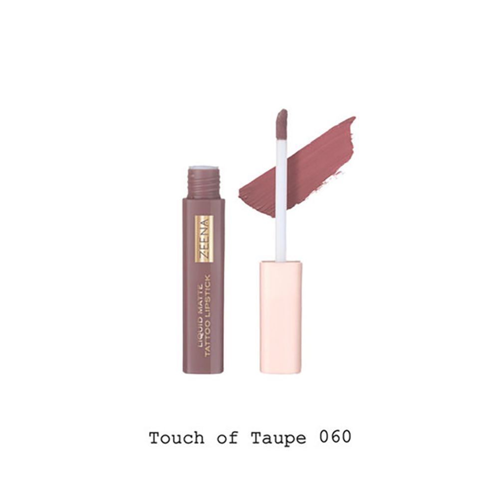 Zeena Liquid Matte Tattoo Lipstick, 060 Touch Of Taupe, 5ml - Front View