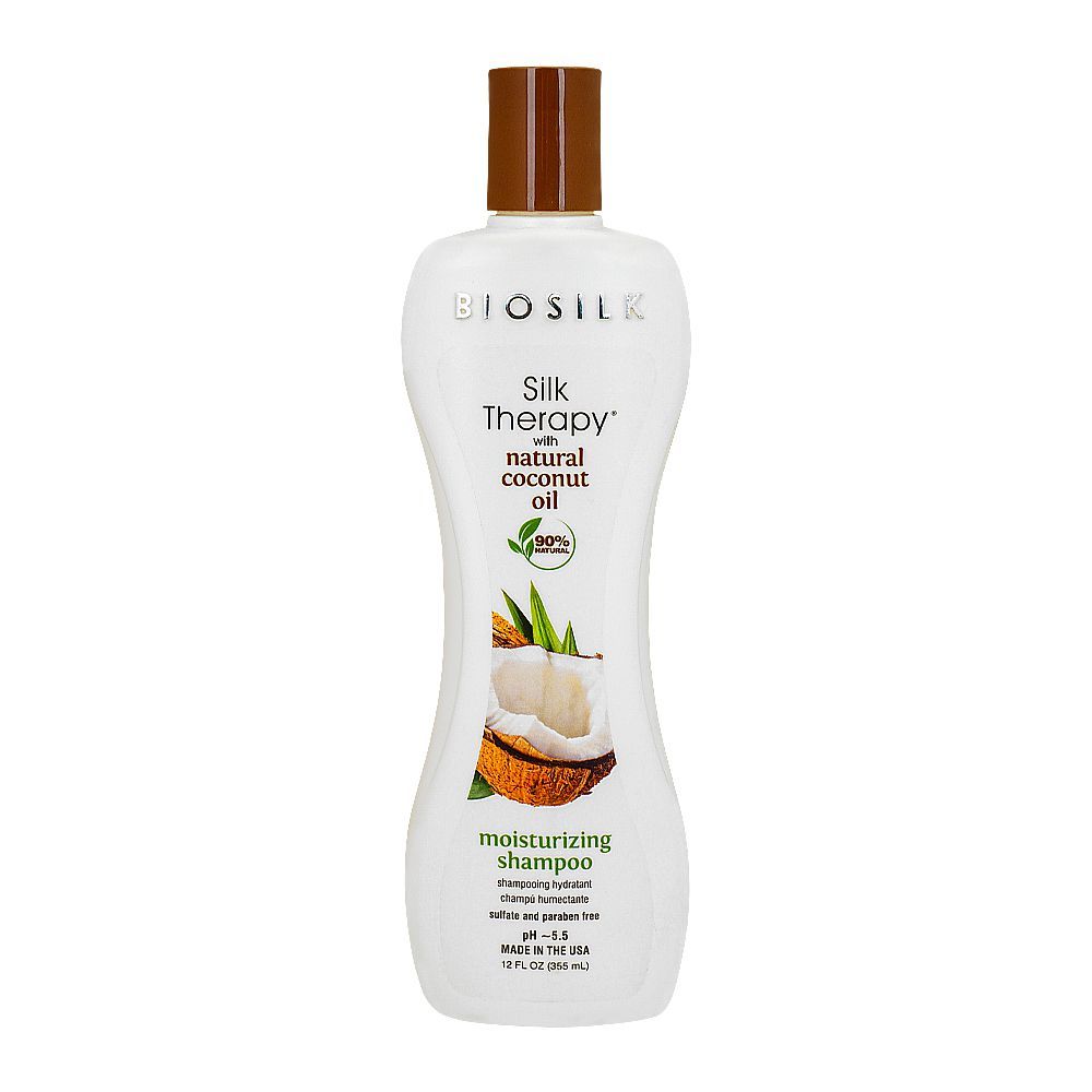 CHI Biosilk Silk Therapy 92% Natural Coconut Oil Moisturizing Shampoo, Paraben-Free, 355ml - Front View
