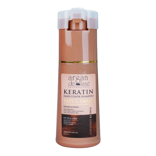 Argan De Luxe Easy & Smart Keratin Color Shampoo, Chestnut Brown, For Men & Women, 200ml - Front View