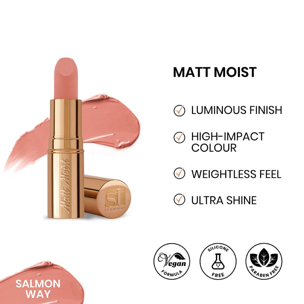 ST London Matte Moist Long Lasting Lipstick, Salmon Way - Front View