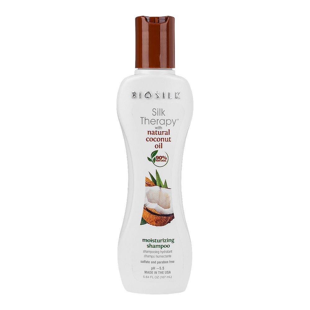 Biosilk Silk Therapy with 90% Natural Coconut Oil Moisturizing Sulfate & Paraben Free Shampoo, 167ml - Front View