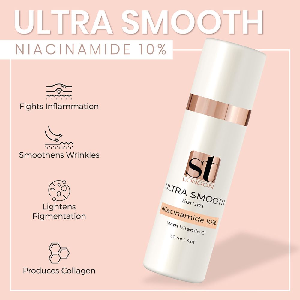ST London Niacinamide 10% With Vitamin C Ultra Smooth Serum, 30ml - Front View