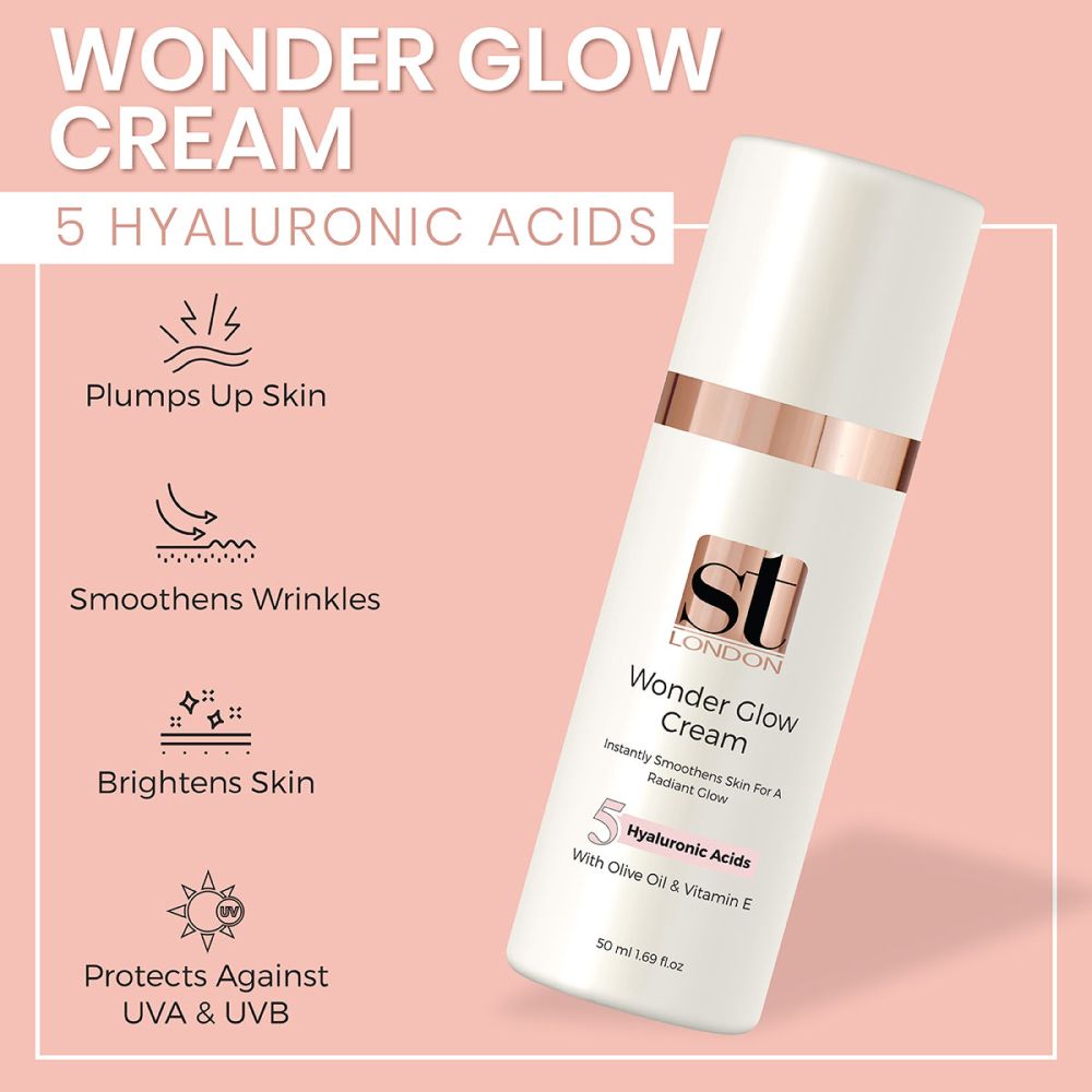 ST London 5 Hyaluronic Acids With Olive Oil & Vitamin E Wonder Glow Cream, 50ml -  Front View