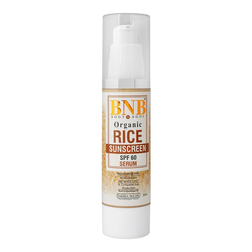 BNB Organic Rice Sunscreen SPF60 Serum, 50ml - Front View