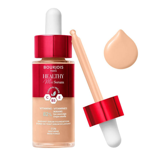 Bourjois Healthy Mix Clean & Vegan Radiant Serum Foundation, Vitamins 82%, 55N Deep Beige, 30ml - Front View