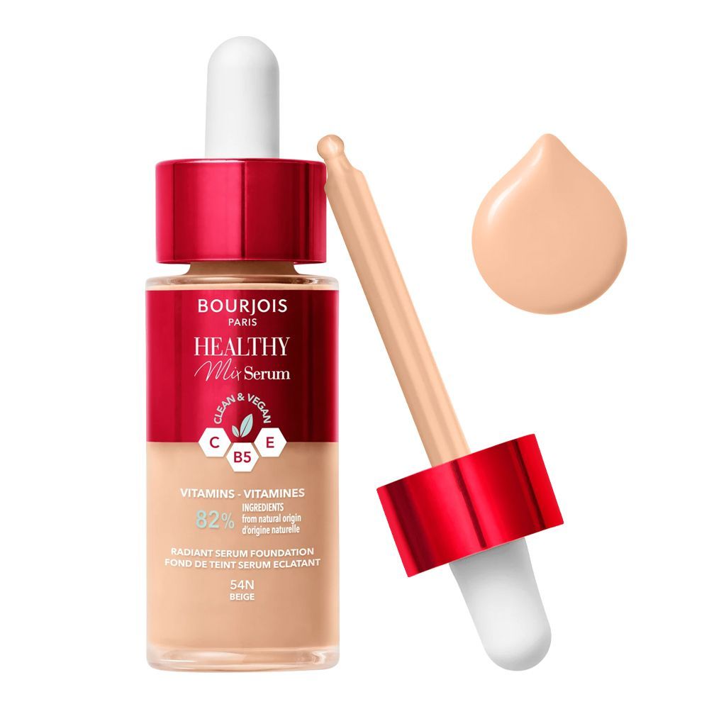 Bourjois Healthy Mix Clean & Vegan Radiant Serum Foundation, Vitamins 82%, 54N Beige, 30ml - Front View