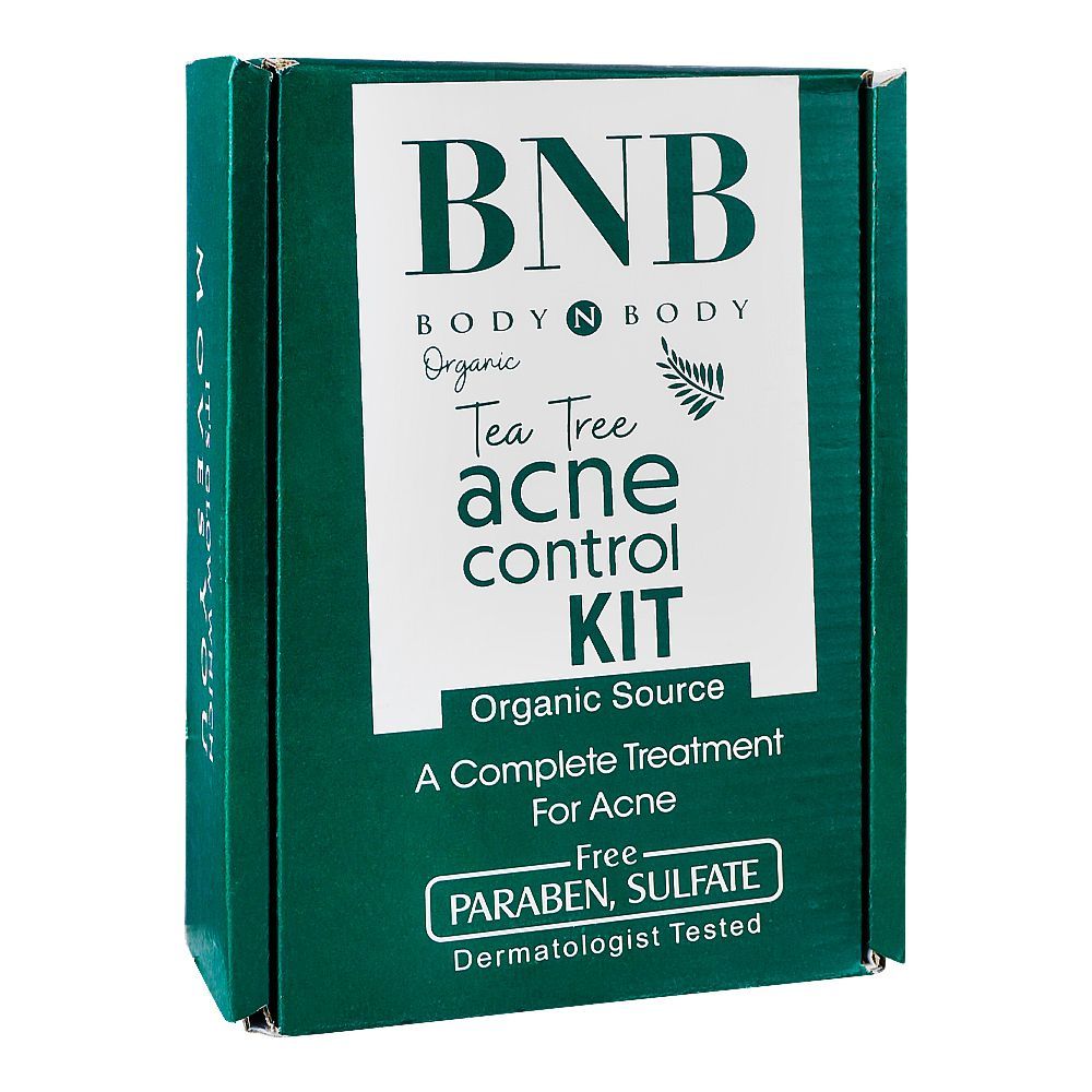BNB Organic Tea Tree Acne Control Kit, Serum, Face Wash, Gel, Mask -  Front View