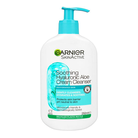 Garnier Skin Active Soothing Hyaluronic Aloe Cream Cleanser, PH Neutral, For Dehydrated Skin, 250ml - Front View