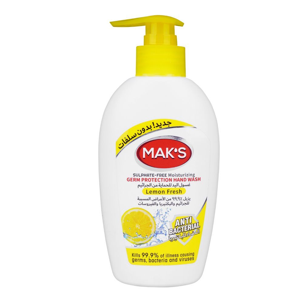 Mak's Lemon Fresh Moisturizing Germ Protection Hand Wash, Sulfate-Free, 200ml - Front View