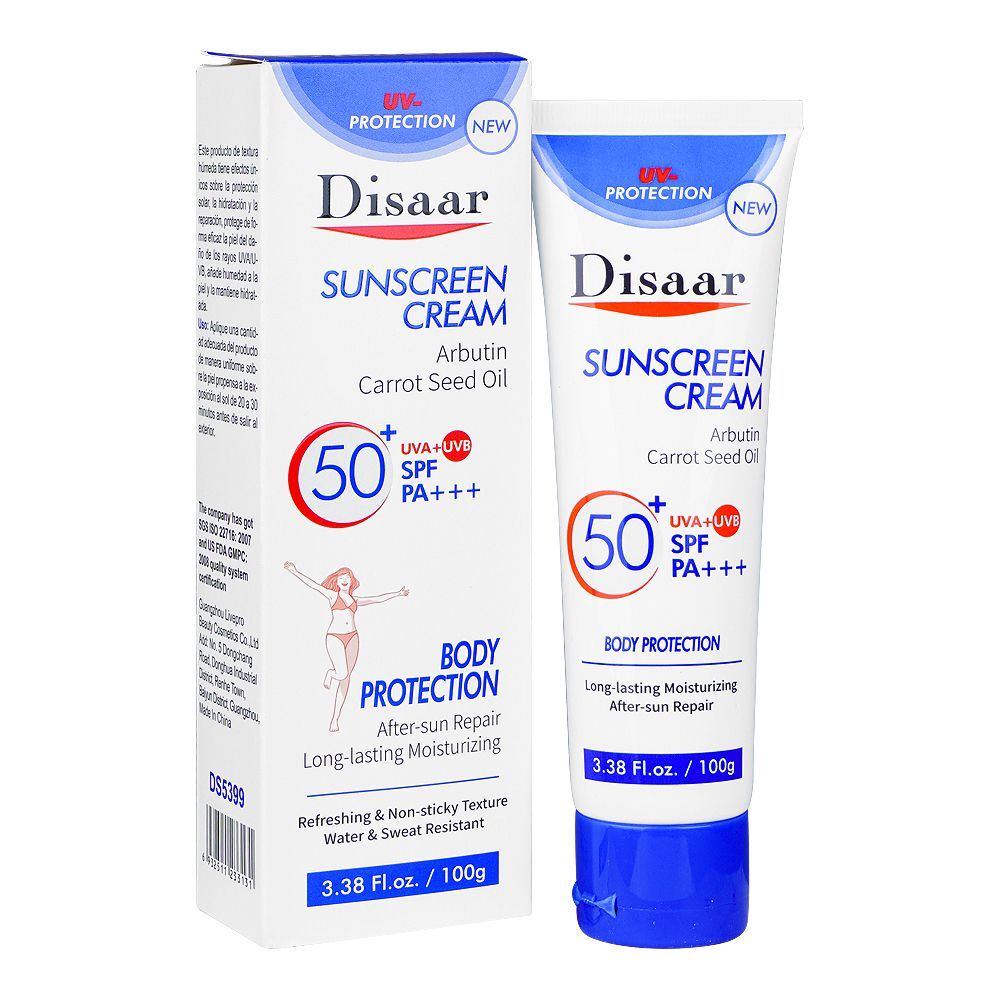 Disaar Arbutin Carrot Seed Oil Sunscreen Cream SPF50+, 100g - Front View