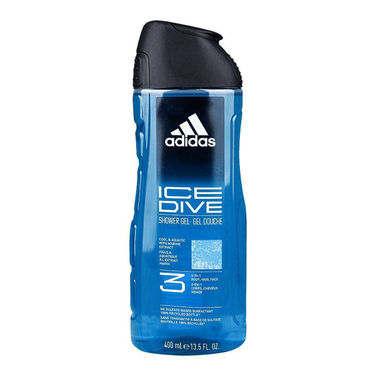 Adidas Ice Dive Cool & Aquatic With Marine Extract 3in1 Body, Hair & Face Shower Gel, 400ml - Front View