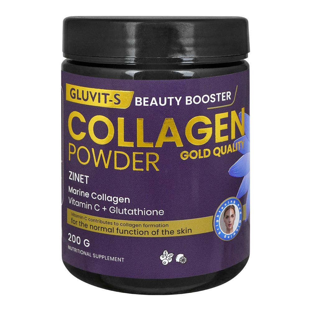Gluvit's Collagen Powder, Marine Collagen, Vitamin C & Glutathione, Nutritional Supplement, 200g - Front View