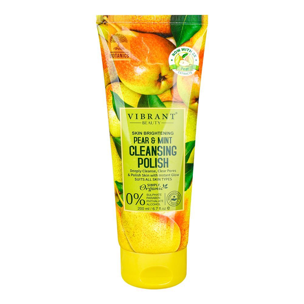 Vibrant Beauty Skin Brightening Pear & Mint Cleansing Polish, For All Skin Types, Sulphate, Paraben & Phthalate Free, 200ml - Front View