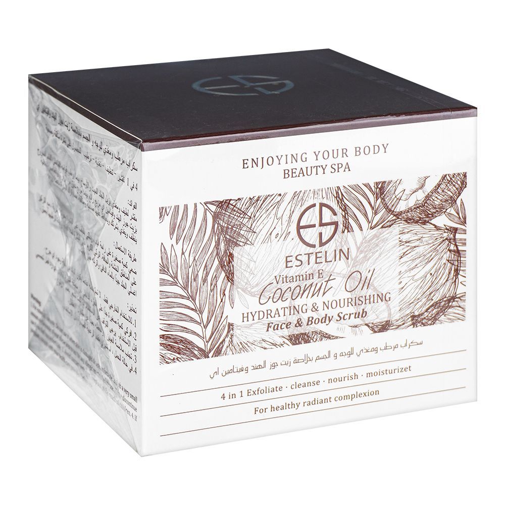 Estelin Vitamin E And Coconut Oil Hydrating & Nourishing Face & Body Scrub, 250g - Front View