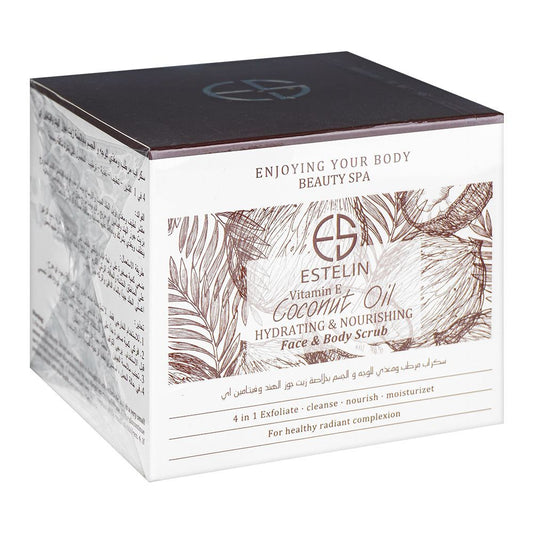 Estelin Vitamin E And Coconut Oil Hydrating & Nourishing Face & Body Scrub, 250g - Front View