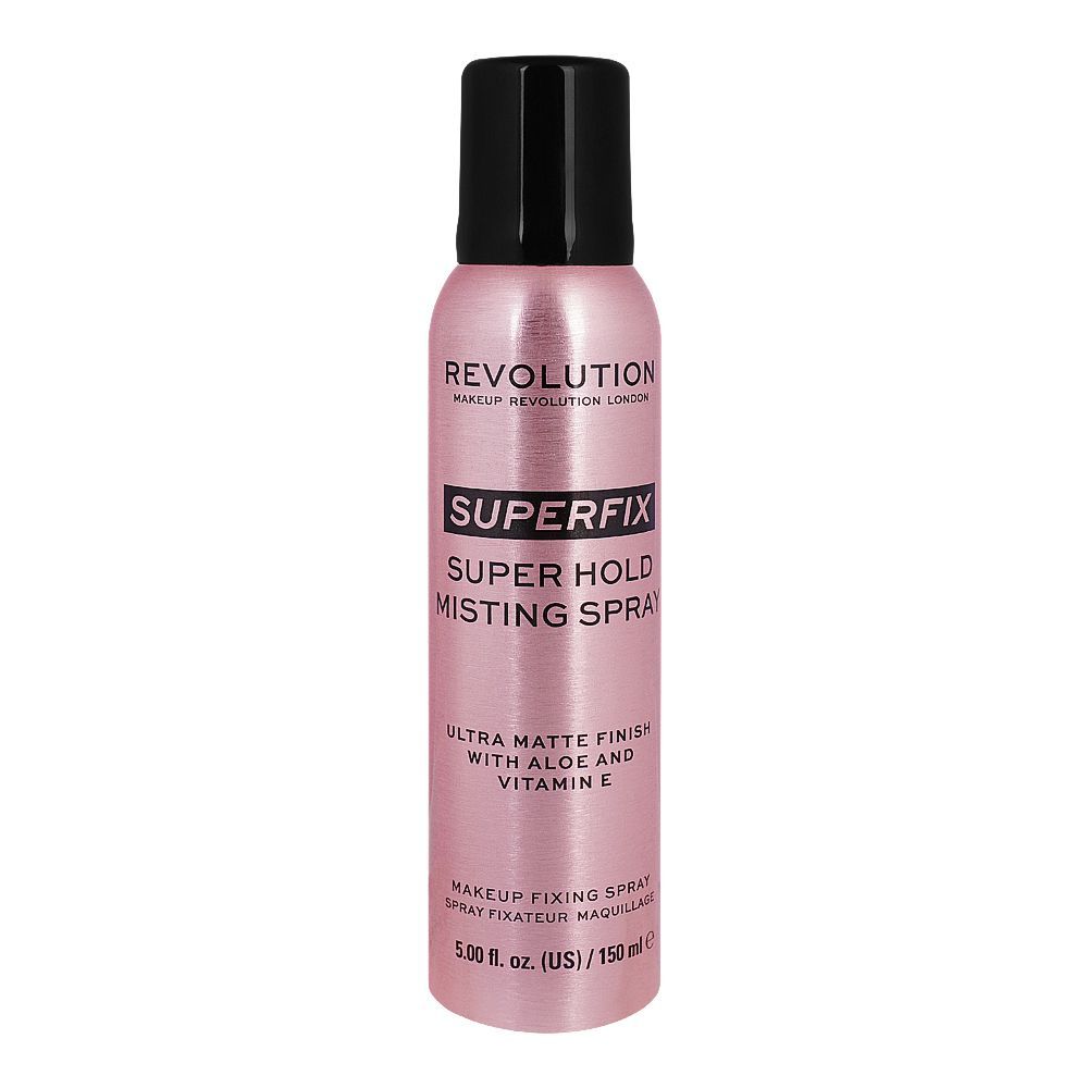Makeup Revolution Superfix Misting Setting Spray With Aloe Vera & Vitamin E, 150ml - Front View