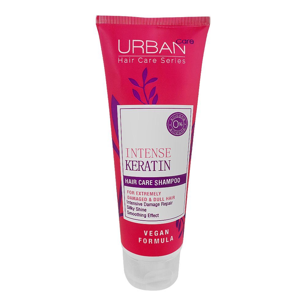 Urban Care Intense Keratin Hair Care Shampoo, For Damaged & Dull Hair, Silky Shine, Vegan, 250ml - Front View