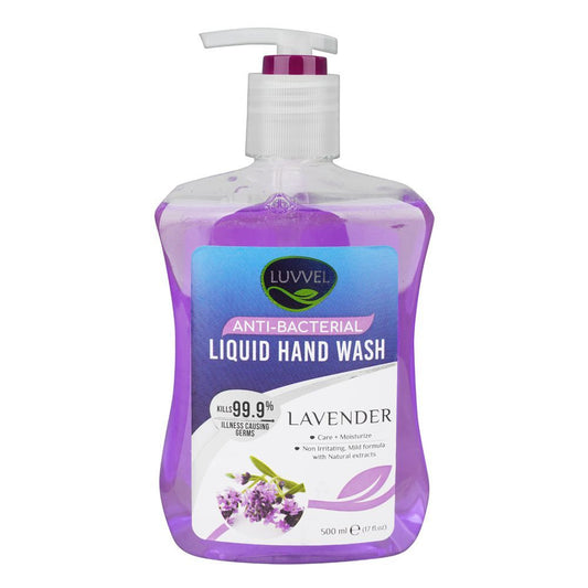 Luvvel Lavender Anti-Bacterial Liquid Hand Wash, 500ml - Front View