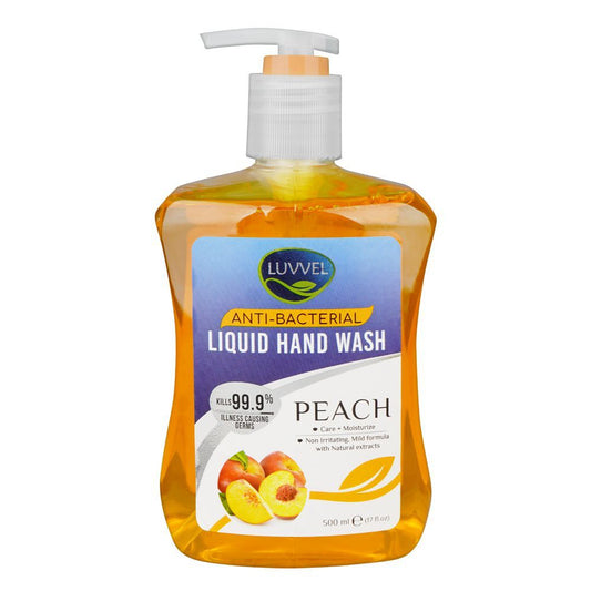 Luvvel Peach Anti-Bacterial Liquid Hand Wash, 500ml - Front View