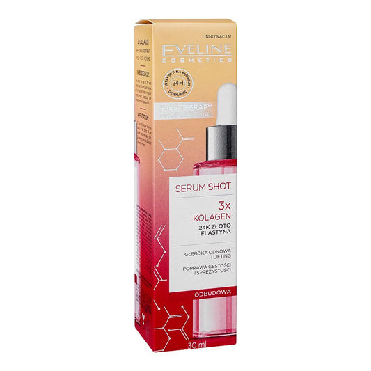 Eveline 3x Collagen 24K Gold Elastin Serum Shot, 30ml - Front View
