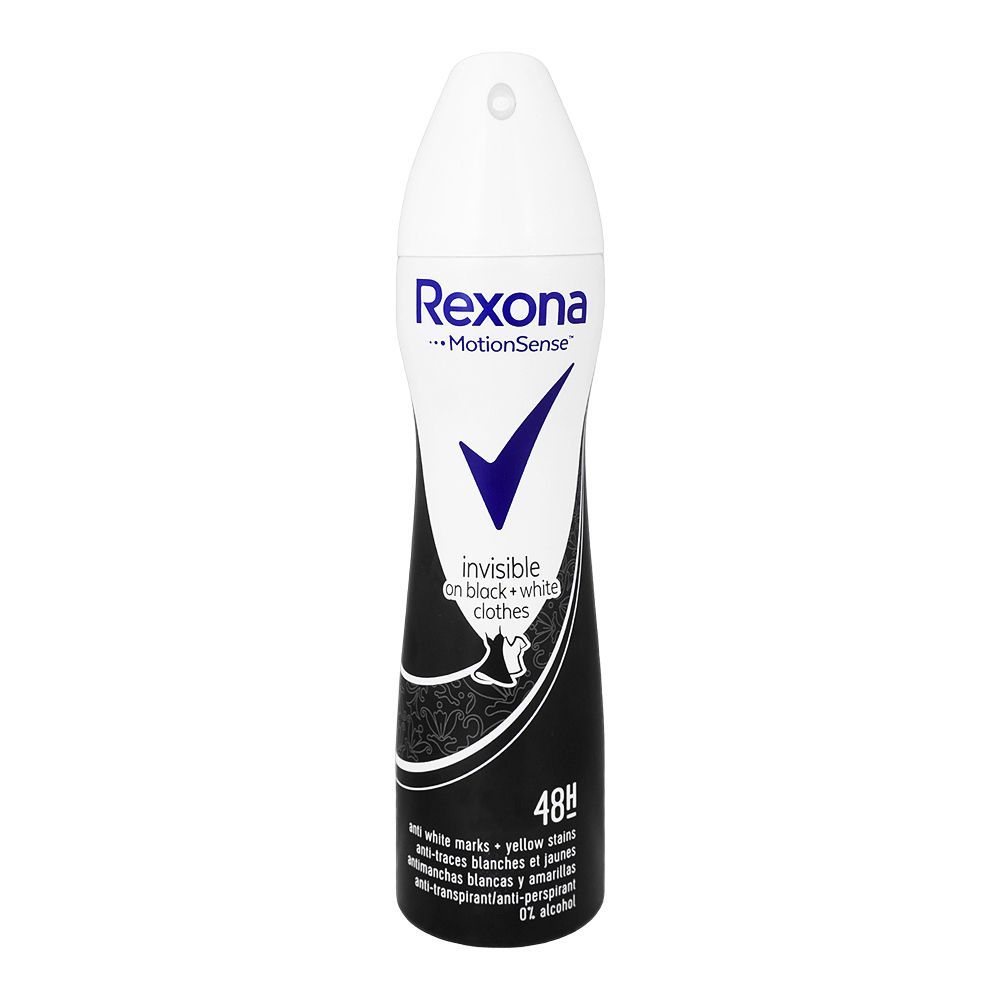 Rexona Motion Sense Invisible On Black+White Clothes Body Spray, 48 Hours Lasting, For Women's, 200ml - Front View