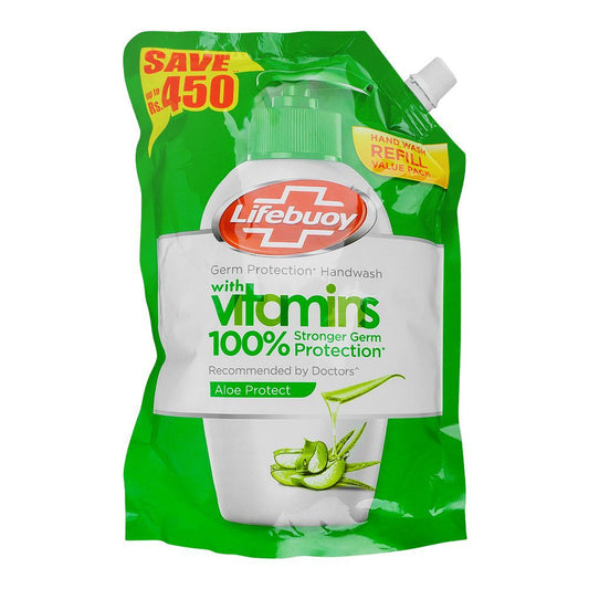Lifebuoy Aloe Protect With Vitamin Hand Wash, 900ml Refill Pouch, Save Up To Rs.450/- - Front View