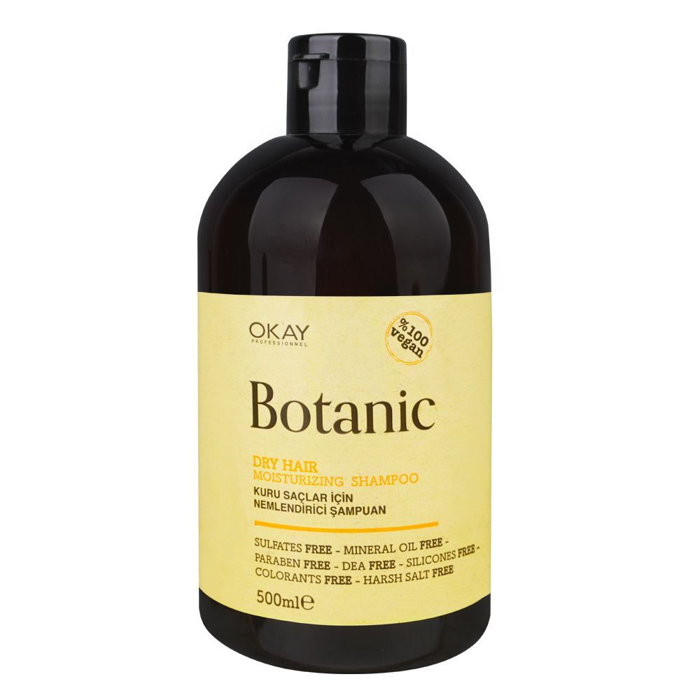 Okay Professionel Botanic Dry Hair Moisturizing Shampoo, Vegan, Paraben & Sulfates Free, 500ml - Front View