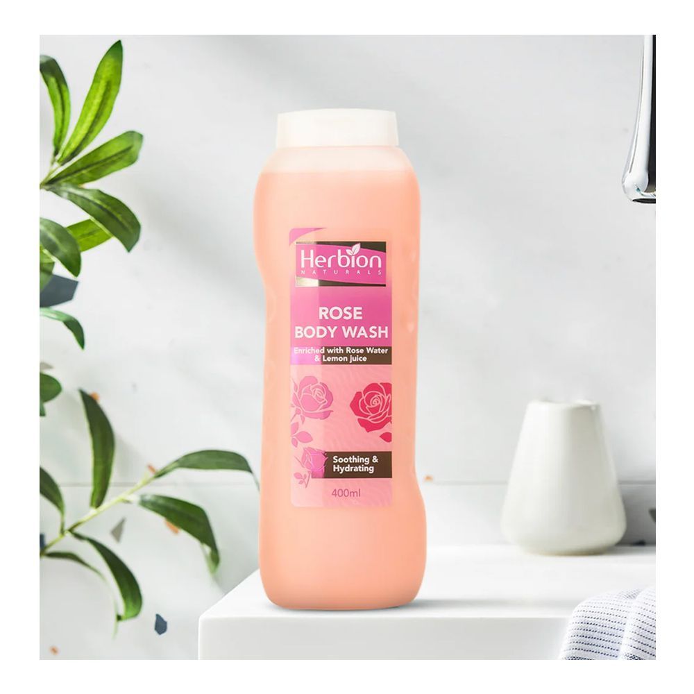 Herbion Naturals Soothing & Hydrating Rose Body Wash, Paraben Free, 400ml - Front View