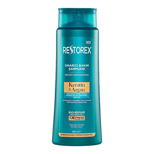 Restorex Keratin & Argan Repair Care Shampoo, For Damaged Hair, 500ml - Front View
